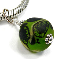 Abstract Green Black Ivory Pendant Charm, Sterling Silver Etched Handmade Jewelry
