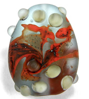 Handmade Lampwork Glass Focal Bead, Gray Silvered Coral Orange Ivory