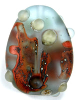 Handmade Lampwork Glass Focal Bead, Gray Silvered Coral Orange Ivory