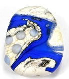 Handmade Lampwork Glass Focal Bead, Cobalt Blue Ivory Dots Etched