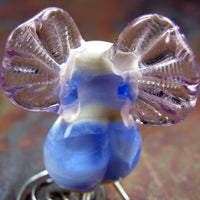 Handmade Lampwork Glass Focal Bead, Fairy Bead Pink Wings Blue Shiny