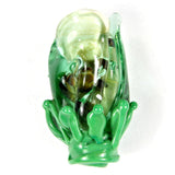Handmade Lampwork Glass Focal Bead, Flower Bud Emerald Green Raku Ivory Shiny