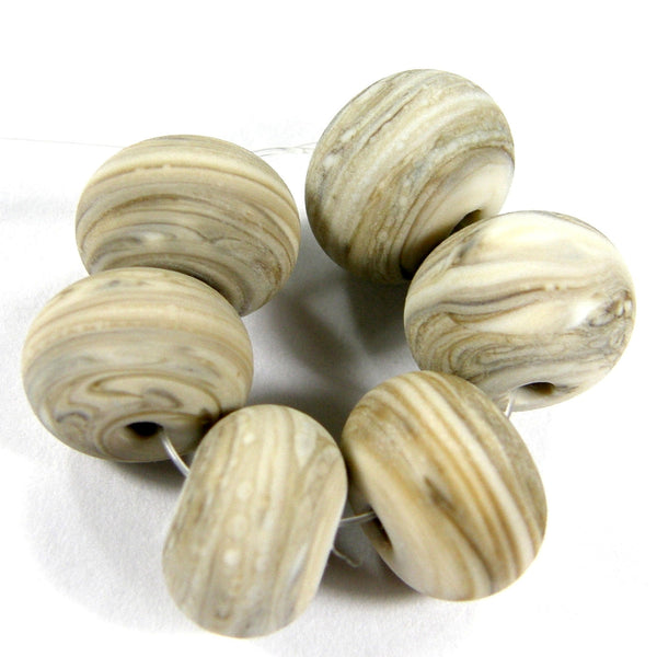 Handmade Lampwork Glass Beads, Fossiled Ivory Etched Matte 683e