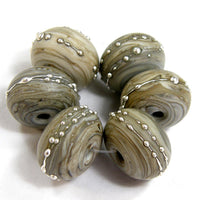Handmade Lampwork Glass Beads, Fossiled Ivory Silver Etched Matte 683efs