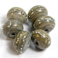 Handmade Lampwork Glass Beads, Fossiled Ivory Silver Shiny Glossy 683gfs