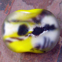 Handmade Lampwork Glass Focal Bead, Lemon Yellow Black White Etched