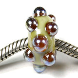 Handmade Large Hole Lampwork Beads, Glass Charms, Fumed Pearl Gray Dots