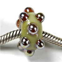 Handmade Large Hole Lampwork Beads, Glass Charms, Fumed Pearl Gray Dots