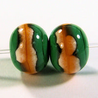 Handmade Lampwork Glass Bead Pairs, Southwest Ivory Grass Green Orange Shiny