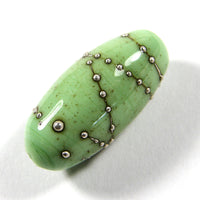Handmade Lampwork Glass Focal Beads, Grasshopper Green Silver Oblong