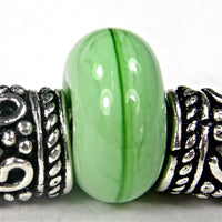 Handmade Large Hole Lampwork Beads, Bracelet Charm, Grasshopper Green