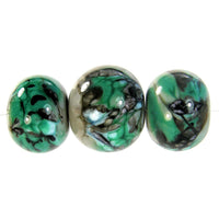 Handmade Lampwork Glass Beads, Petroleum Green Black Gray Webs Set