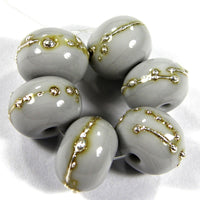 Handmade Lampwork Glass Beads, Pearl Gray Silver Shiny Glossy 268gfs