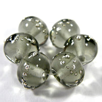 Handmade Lampwork Glass Beads, Transparent Gray Silver Shiny 048gfs