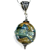 Grecian Love Metallic Green Lampwork Pendant, Sterling Silver, Handmade Jewelry