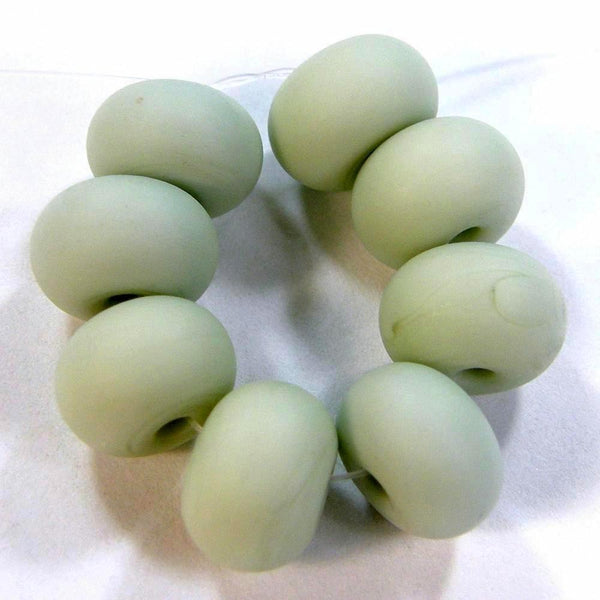 Handmade Lampwork Glass Beads, Pale Olive Green Etched Matte 1448e