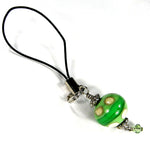 Green Lampwork Purse Charm, Zipper Pull, Belt Charm, Backpack Charm Dots, Band