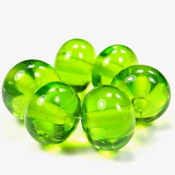 Handmade Lampwork Glass Beads, Medium Grass Green Shiny Glossy 022g