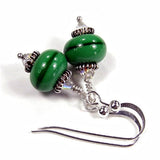 Everywhere Green Lampwork and Swarovski Dangle Earrings Sterling Handmade