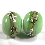 Handmade Lampwork Glass Beads, Grasshopper Green Silver Shiny 213gfs