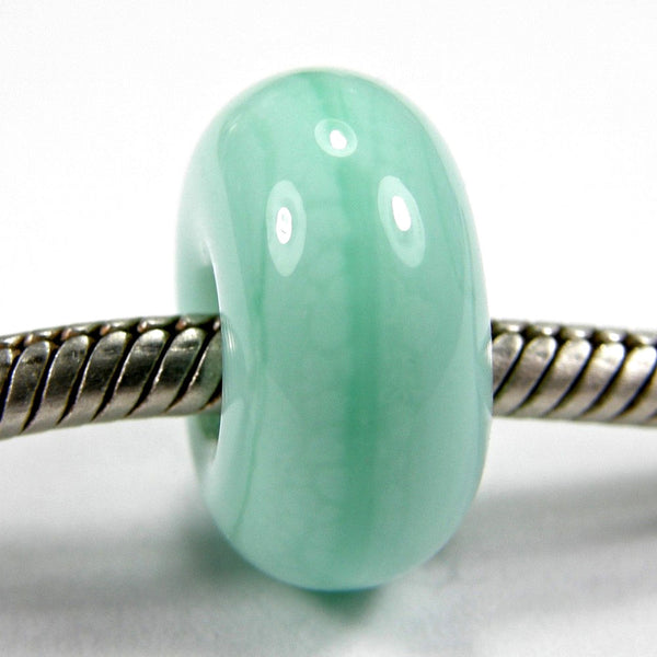 Handmade Large Hole Lampwork Beads, Artisan Glass Charms Mint Green Kryptonite