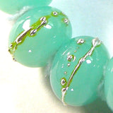 Handmade Lampwork Glass Beads, Mint Green Kryptonite Silver Shiny 1449gfs
