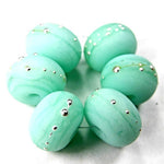 Handmade Lampwork Glass Beads, Mint Green Kryptonite Silver Etched 1449efs