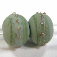 Handmade Lampwork Glass Beads, Moss Green Silver Etched Matte 853efs