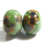 Handmade Lampwork Glass Frit Beads, Nile Green Raku Shiny