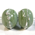 Handmade Lampwork Glass Beads, Moss Green Silver Shiny 853gfs