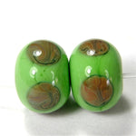 Handmade Lampwork Glass Dot Beads, Nile Green Raku Brown Shiny