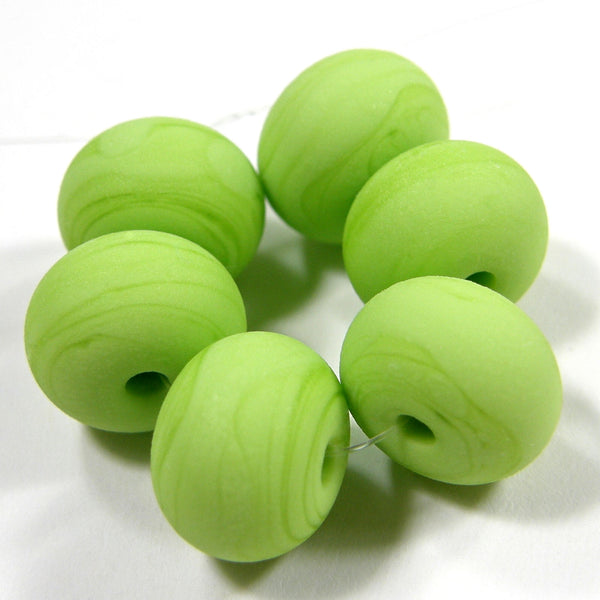 Handmade Lampwork Glass Beads, Lime Green Etched Matte 212e