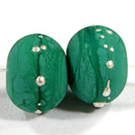 Handmade Lampwork Glass Beads, Petroleum Green Silver Etched 218efs