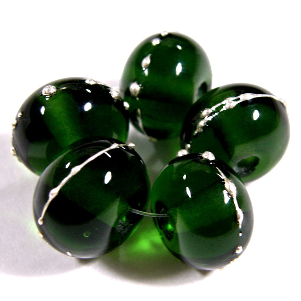 Handmade Lampwork Glass Beads, Transparent Sage Green Silver Shiny 019gfs