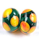 Handmade Lampwork Glass Dot Beads, Dark Teal Apricot Orange Shiny