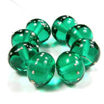 Handmade Lampwork Glass Beads, Light Teal Green Silver Shiny Glossy 026gfs