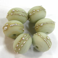 Handmade Lampwork Glass Beads, Pale Olive Green Silver Etched Matte 1448efs