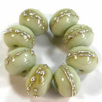 Handmade Lampwork Glass Beads, Pale Olive Green Silver Shiny Glossy 1448gfs