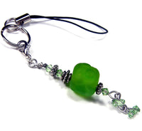 Green Nugget Lampwork Cellphone Charm, Purse Charm, Backpack Charm