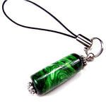 Green Swirl Lampwork Cellphone Charm, Purse Charm, Backpack Charm