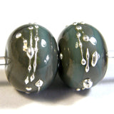 Handmade Lampwork Glass Beads, Grigio Verde Gray Green Silver Shiny 855gfs