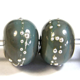 Handmade Lampwork Glass Beads, Grigio Verde Gray Green Silver Shiny 855gfs