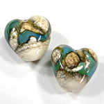 Handmade Lampwork Glass Heart Beads, Gaia Trails on Ivory