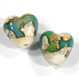 Handmade Lampwork Glass Heart Beads, Gaia Trails on Ivory
