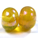 Handmade Lampwork Glass Beads, Aion Honey Gold Pink Sheen Shiny