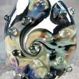 Handmade Lampwork Glass Focal Bead Organic Ivory Raku Swirl Dots