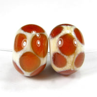 Handmade Lampwork Glass Dot Beads, Ivory Medium Amber Shiny