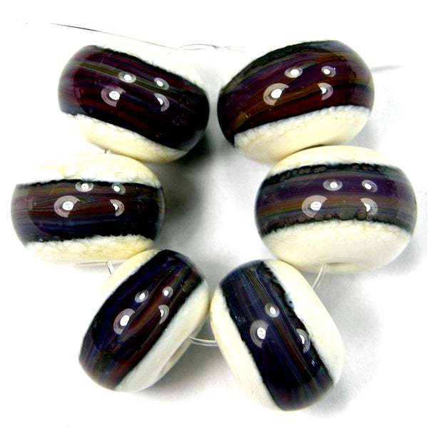 Handmade Lampwork Glass Band Beads, Ivory Terranova Purple