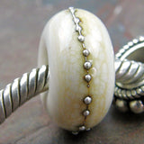 Handmade Large Hole Lampwork Beads, European Glass Charms, Ivory Silver Shiny