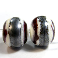 Handmade Lampwork Glass Beads, Southwest Ivory Gunmetal Navy Brown Shiny